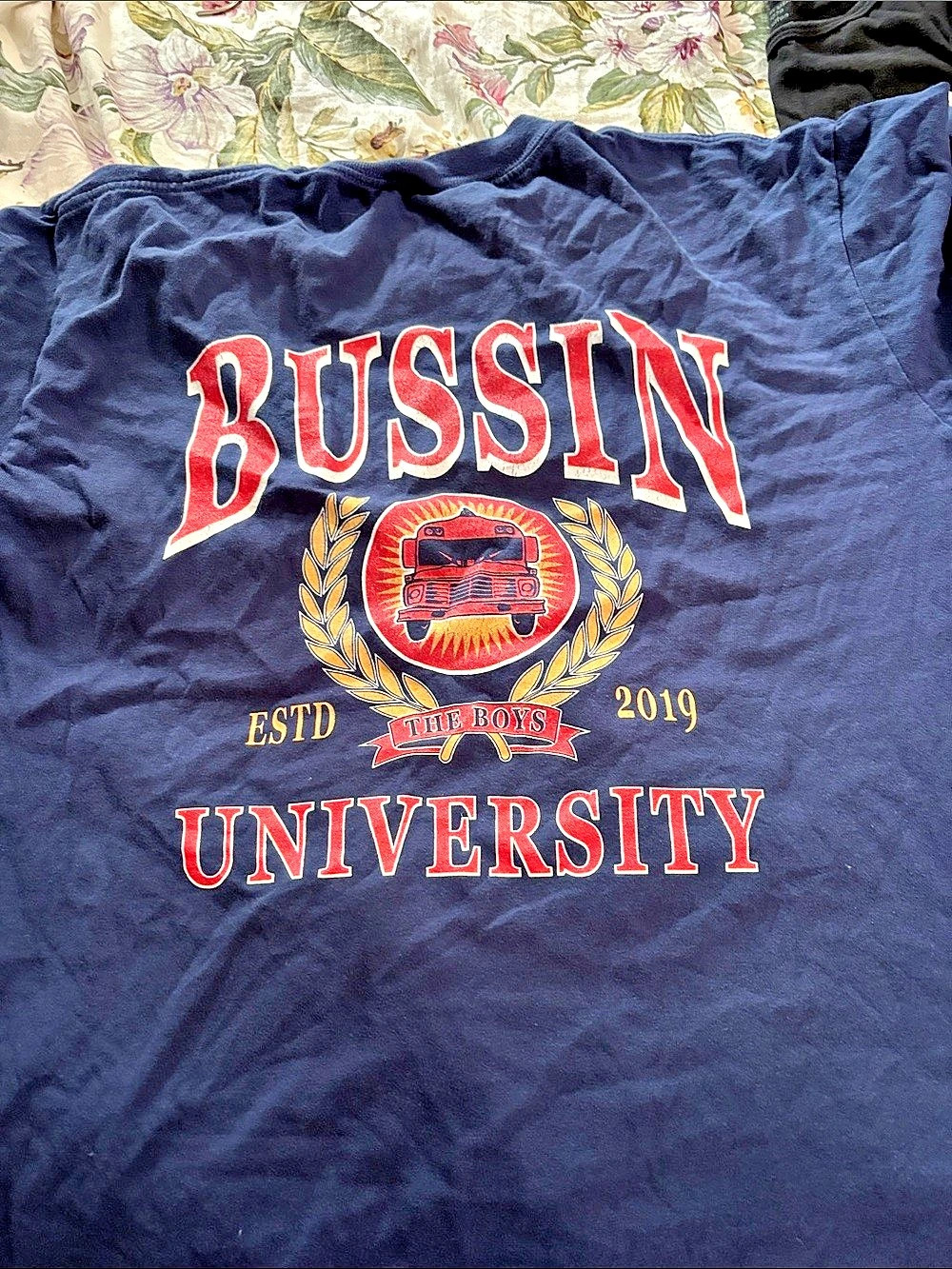 Bussin With The Boys Bussin University T-Shirt Graphic Tee Blue & Red